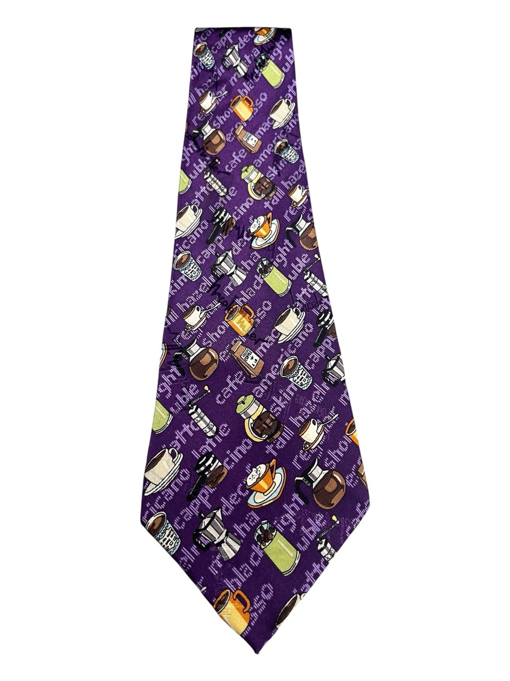 Nicole Miller Vintage Purple Coffee Lover Coffee Shop Novelty Silk Ties